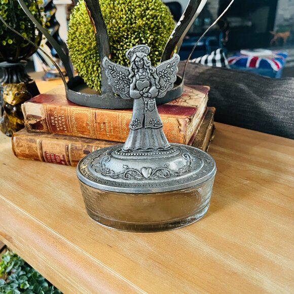 Vintage Other - Vintage Pewter and Glass Angel Candy Dish